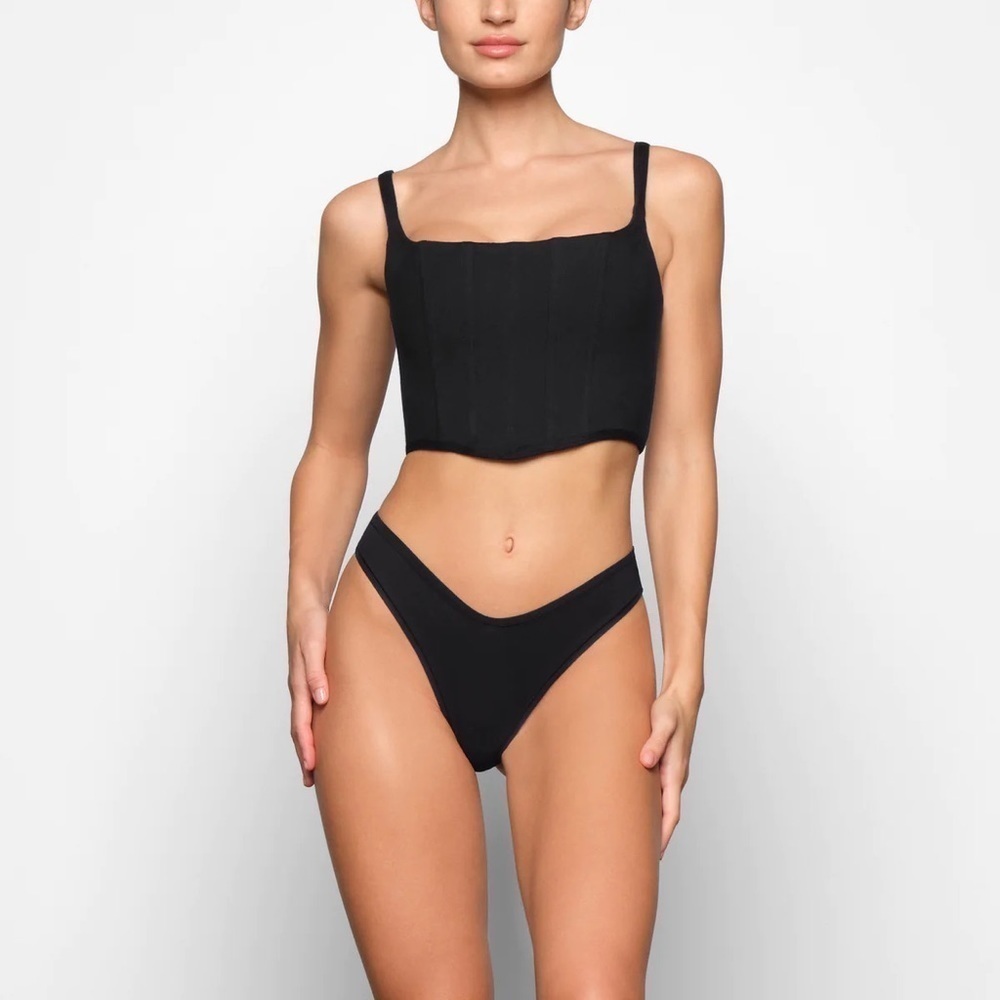 SKIMS | Cotton Corset Bustier Top In Soot NEW Size S - Picture 1 of 11